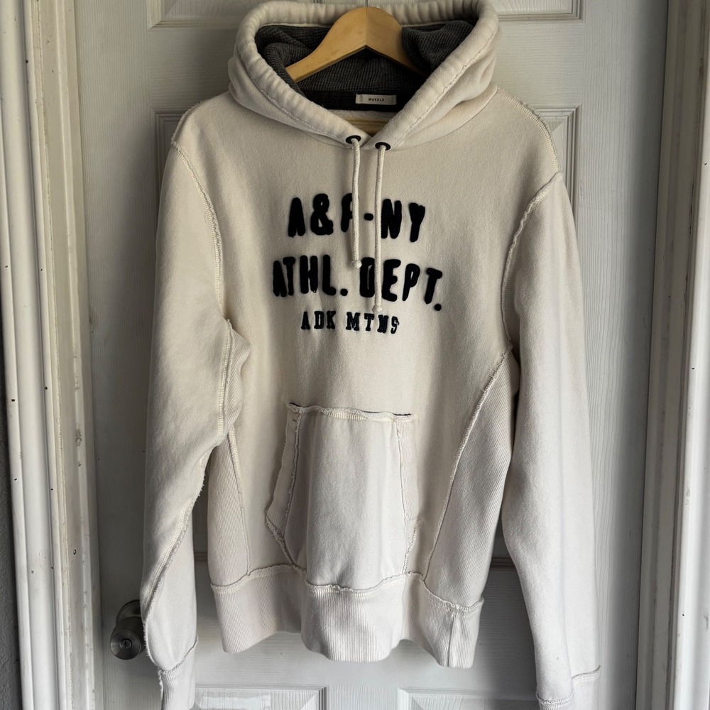 Vintage Abercrombie & Fitch Muscle Hoodie XL White Y2K 2000s Athl Dept